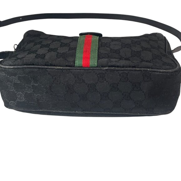 Vintage Gucci Black Monogram Shoulder Bag Italy Logo Strap Classic Old Money - Picture 5 of 15